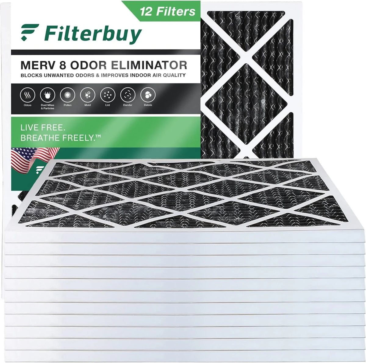 with Filters Odor AC 8 MERV Carbon Air HVAC Furnace Pleated Activated 25x25x1 Filterbuy (12-Pack) Eliminator