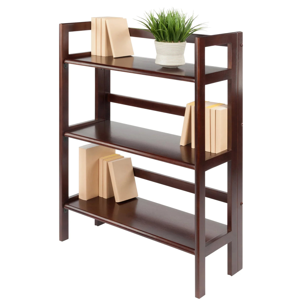 Terry Walnut Foldable Finish 3-Tier Wood Stackable, Shelf, Winsome