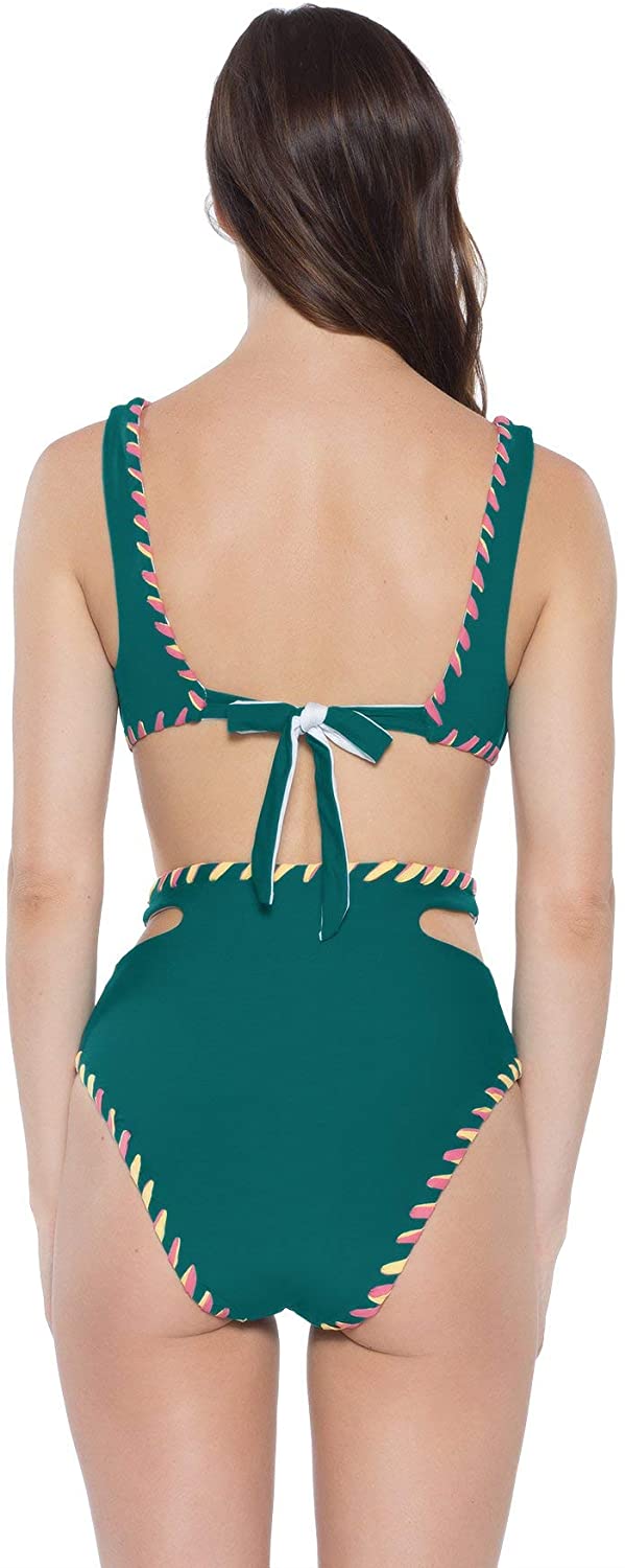 Cut Women's Top Reversible BECCA Swimwear Out Back Tie L Teal