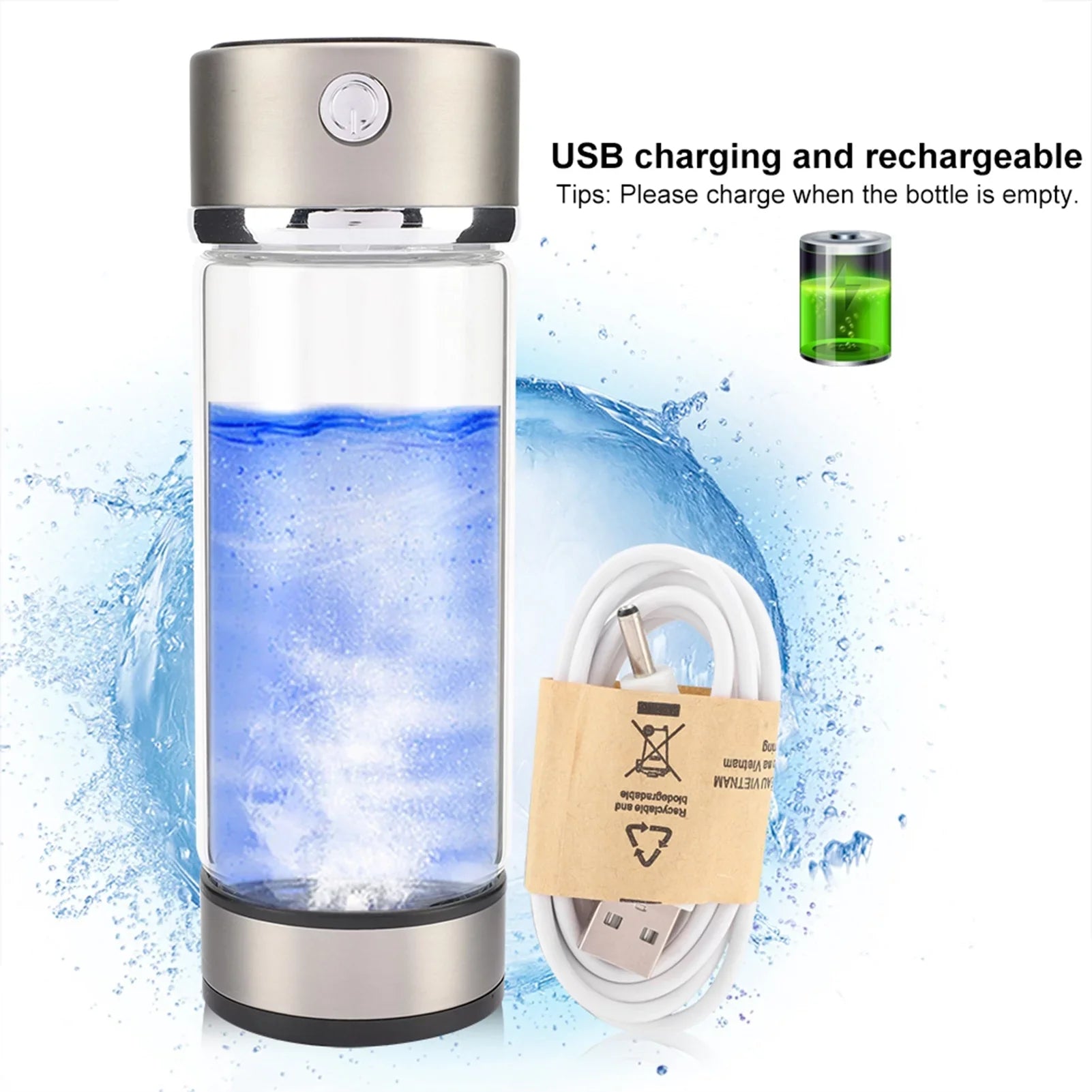 Rich VIFERR Portable Filter Hydrogen Charging USB Purifier Bottle Glass Water Bottle Hydrogen Water Cup Lonizer