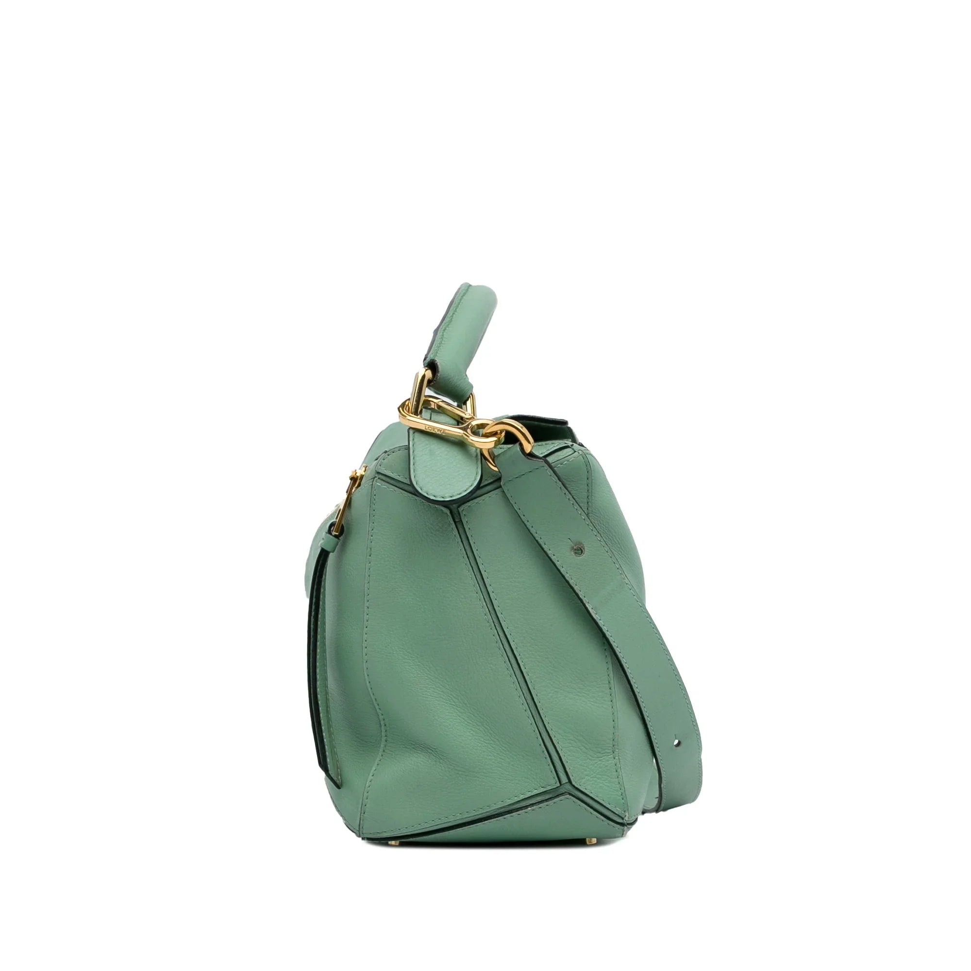 Satchel Puzzle Unisex LOEWE Leather Green Calf Pre-Owned (Good) Authenticated Medium