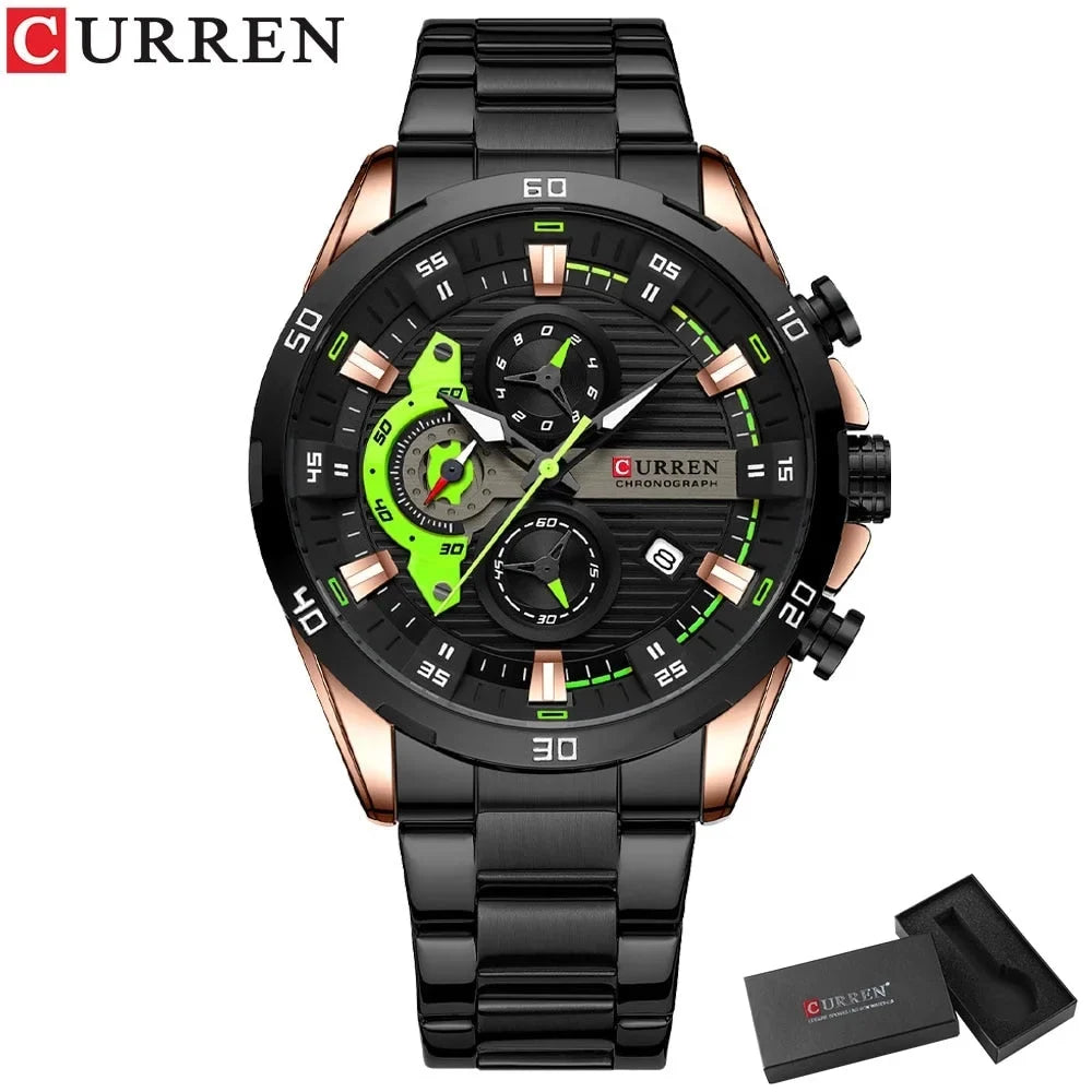Mens Clock Male Chronograph Wristwatches Steel Fashion for CURREN Luminous Stainless with Watches Creative Dial Casual