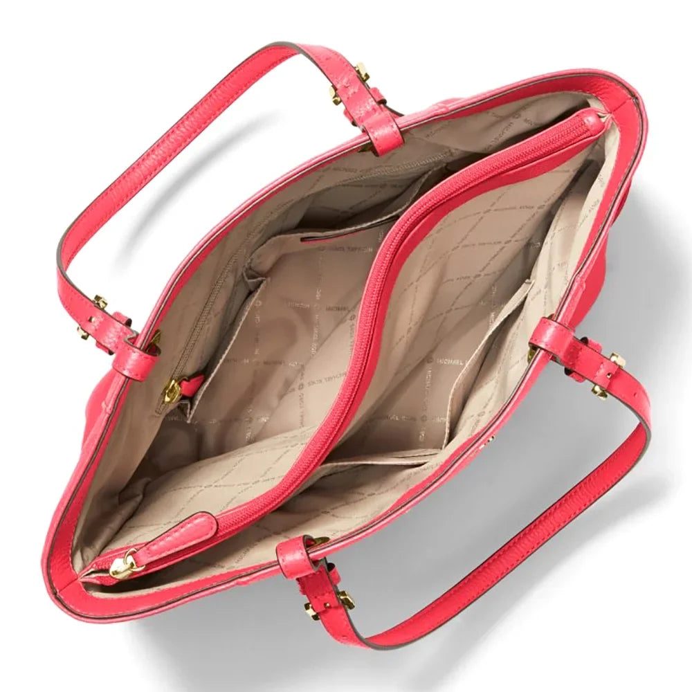 Pebbled Leather Women's Michael Bag Set Jet (Coral Tote Kors Medium Reef)