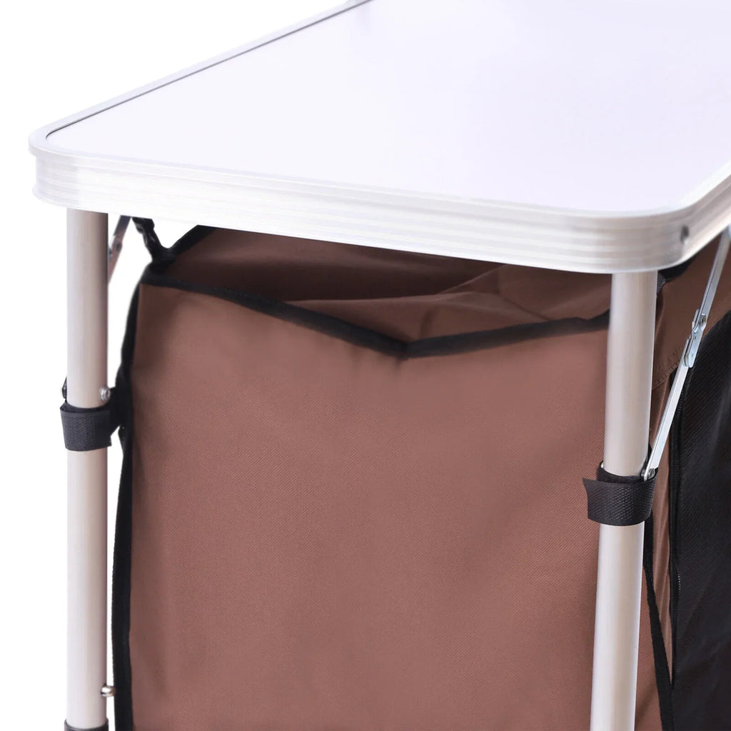 Barbecue Camping Folding Table Portable Rack+Brown Fabric Station Cover