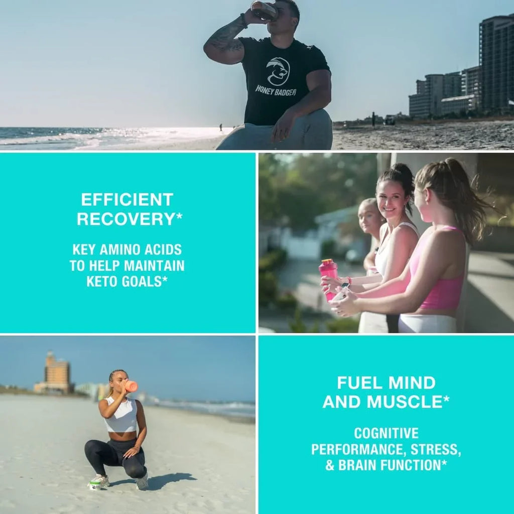 Amino Honey with + Keto, BCAA Punch, Mix, 30 Post BCAAs Sugar Badger EAA Men & Drink For Recovery Vegan, Hydration Women, Workout Electrolytes Servings & Tropical Free Acids Muscle Powder, L-Glutamine