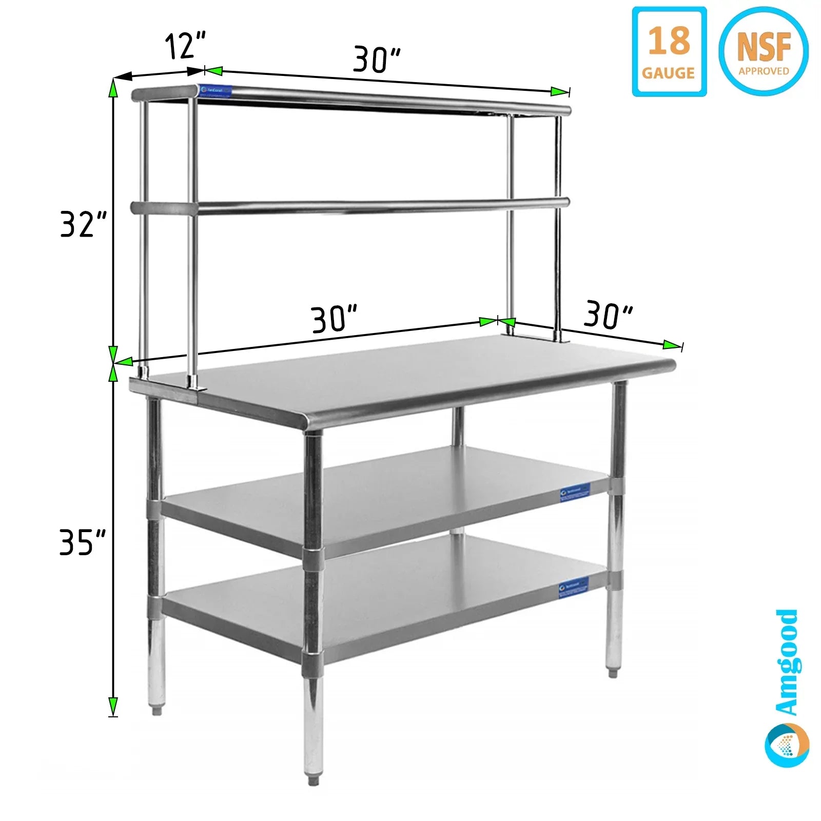 Shelving Wide 12" Work | Prep Shelves Tier Steel Double Table Two x 30" Combo With Stainless | Overshelf 30" Kitchen & Table Metal