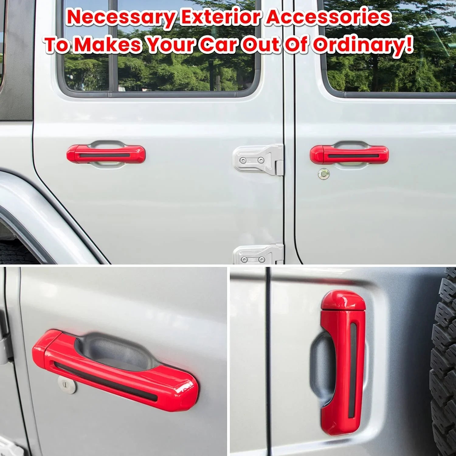JL 4-Door Rubicon (Red Handle 5PCS) for Door Trim+Tailgate E-cowlboy Wrangler Cover Jeep 2018-2022 JT Handle 2-Door Gladiator Unlimited & Sports Freedom JLU Sahara Inserts Cover Accessories Exterior