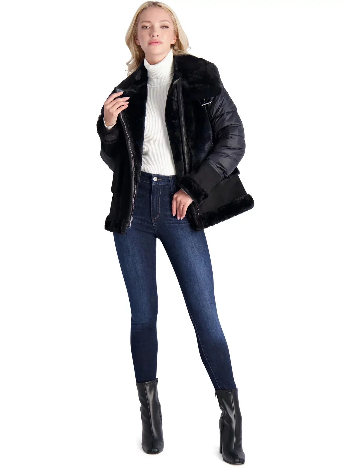 Media Tahari Saylor Women's Mixed Coat Puffer