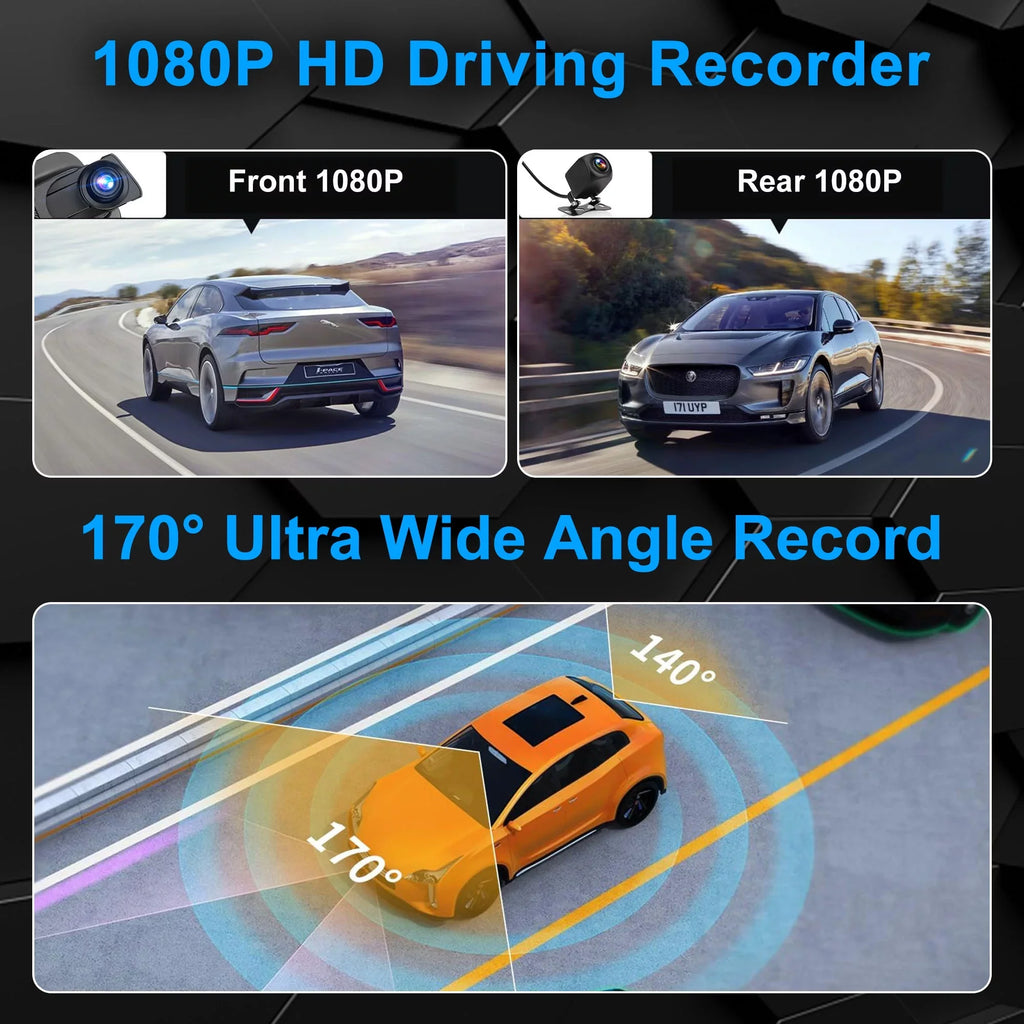 Touch Vision, with Night 1080P Backup Cam Camera, Rear Mirror Camera, Recorder TSV Dash Dual Driving View Car Screen IPS G-Sensor,