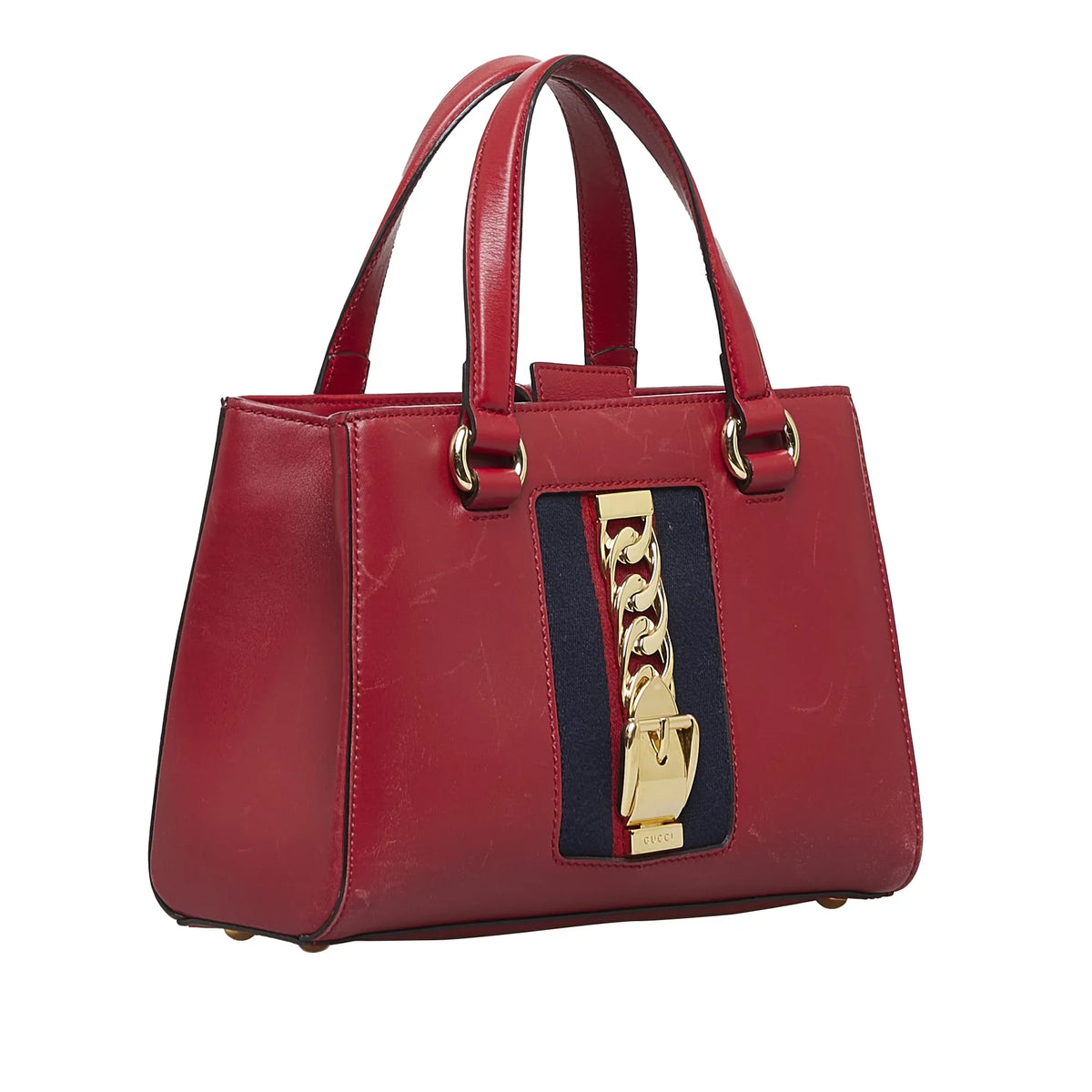 Authenticated Unisex Gucci Satchel Calf Sylvie Leather Pre-Owned Red (Good)