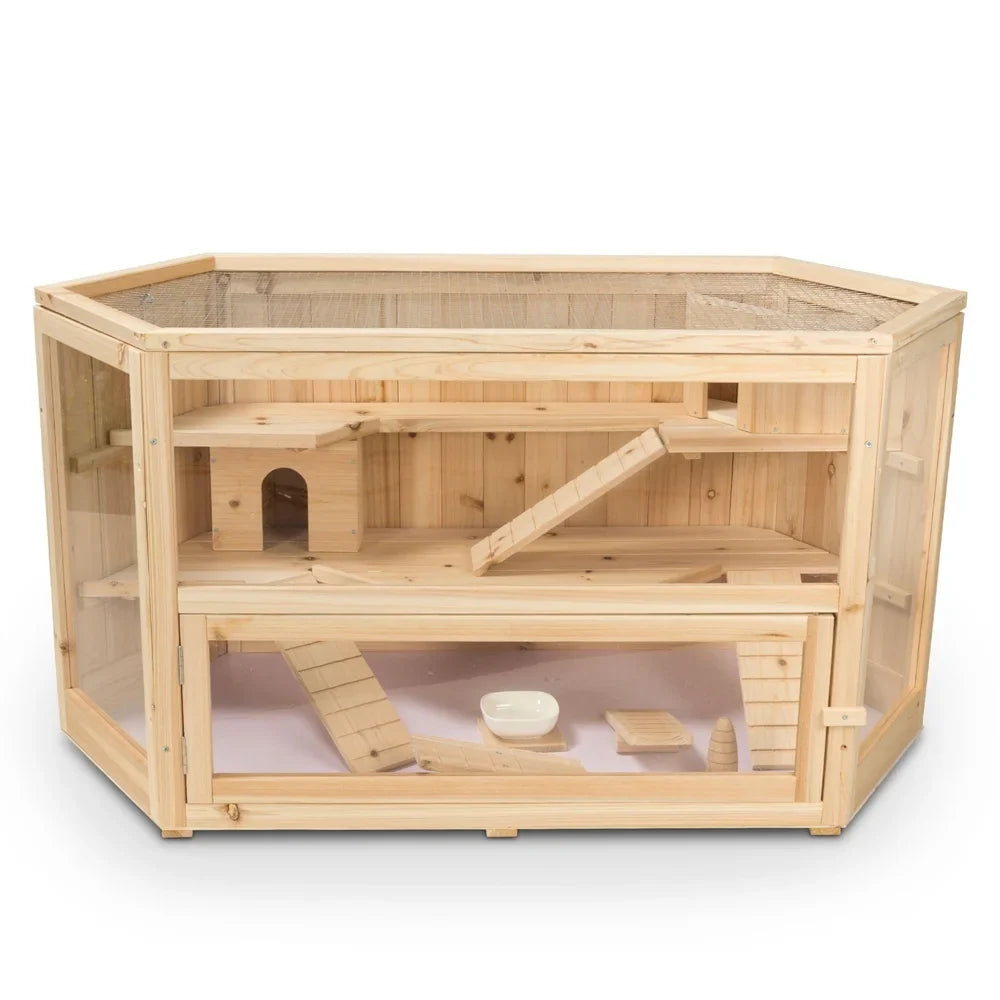 WHC001 Pig, Hamster ALEKO Guinea Wood Deluxe Mansion, 3-Tier Fir Large