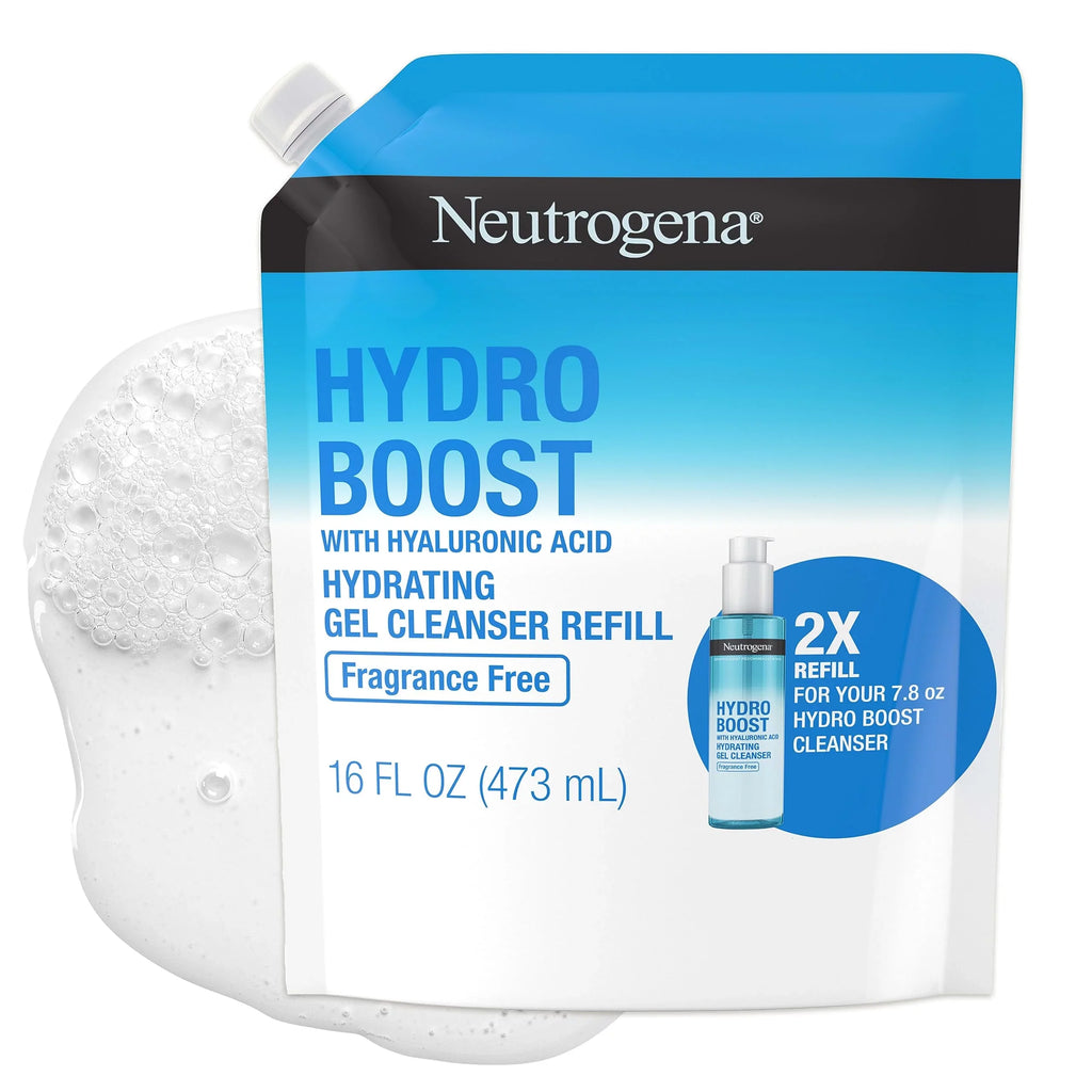 16 & Hyaluronic Gentle Hydrating Face Hydro Remover, Oz Wash, Facial Neutrogena Free Gel Boost Acid, Non-Comedogenic, Refill Fl. Foaming Fragrance With Makeup Daily Pouch, Face Cleanser Wash