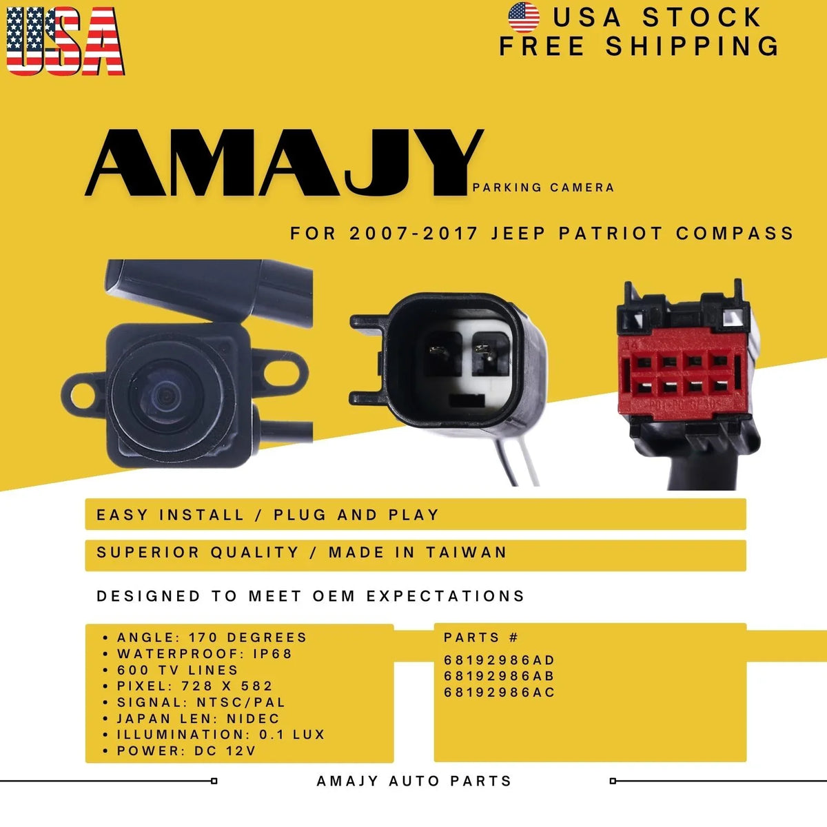 COMPASS Backup for Camera 68192986AC Replaces PATRIOT 68192986AB 68192986AD 07-17 Jeep