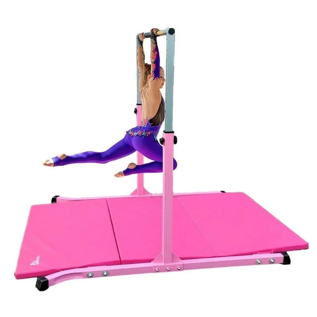 Gym Kids Pink Legs, Training, 3-5FT, 5-Star Heavy-Duty, Gymnastic Curved TD Kip Junior Bar, Equipment Adjustable Home