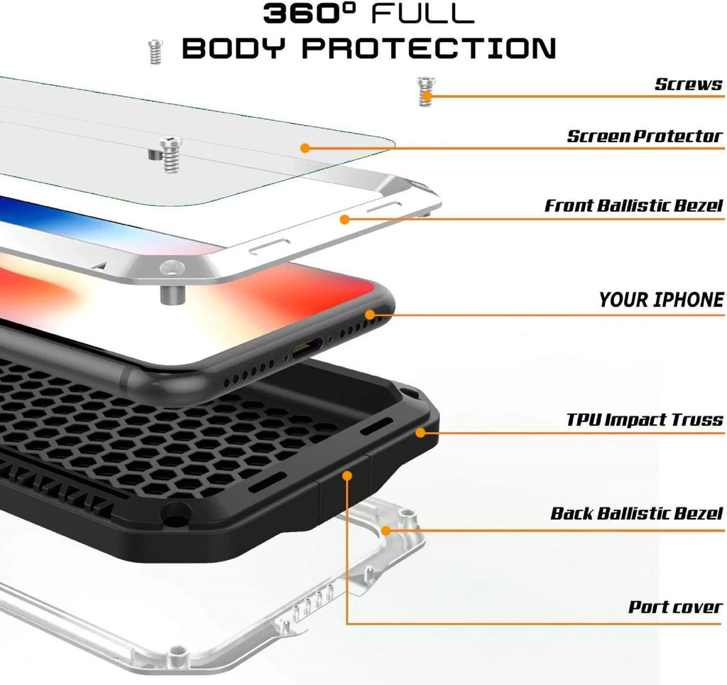 Case iPhone and Rugged Grade Glass Metal Duty Military Travel Aluminum Outdoor 6s Gorilla (White) Scratch Resistant Heavy Shockproof Plus Protection,