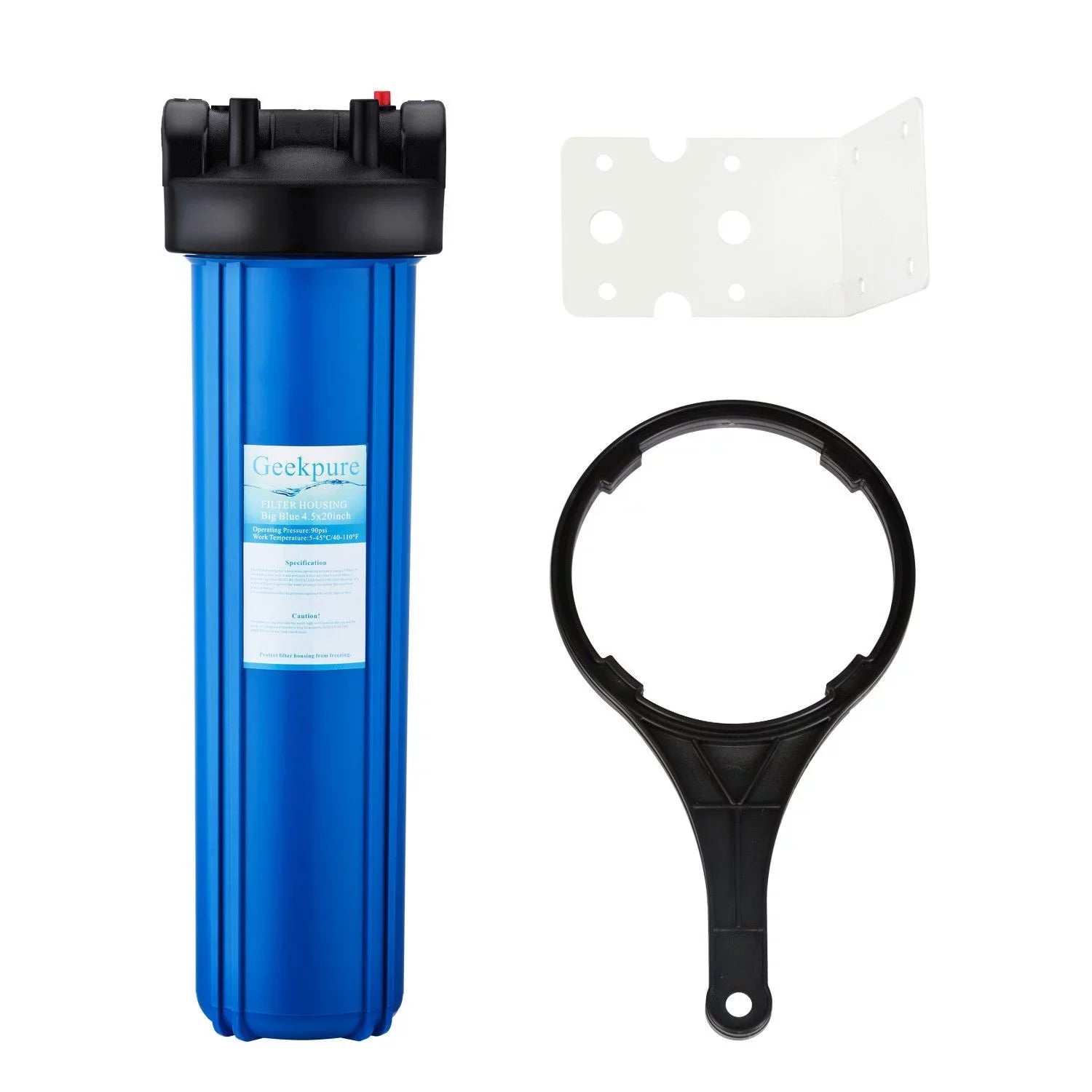 Water Outlet/Inlet Blue Bracket 1" & Housing Wrench with 20 x 20" Inch Filter Big -4.5"