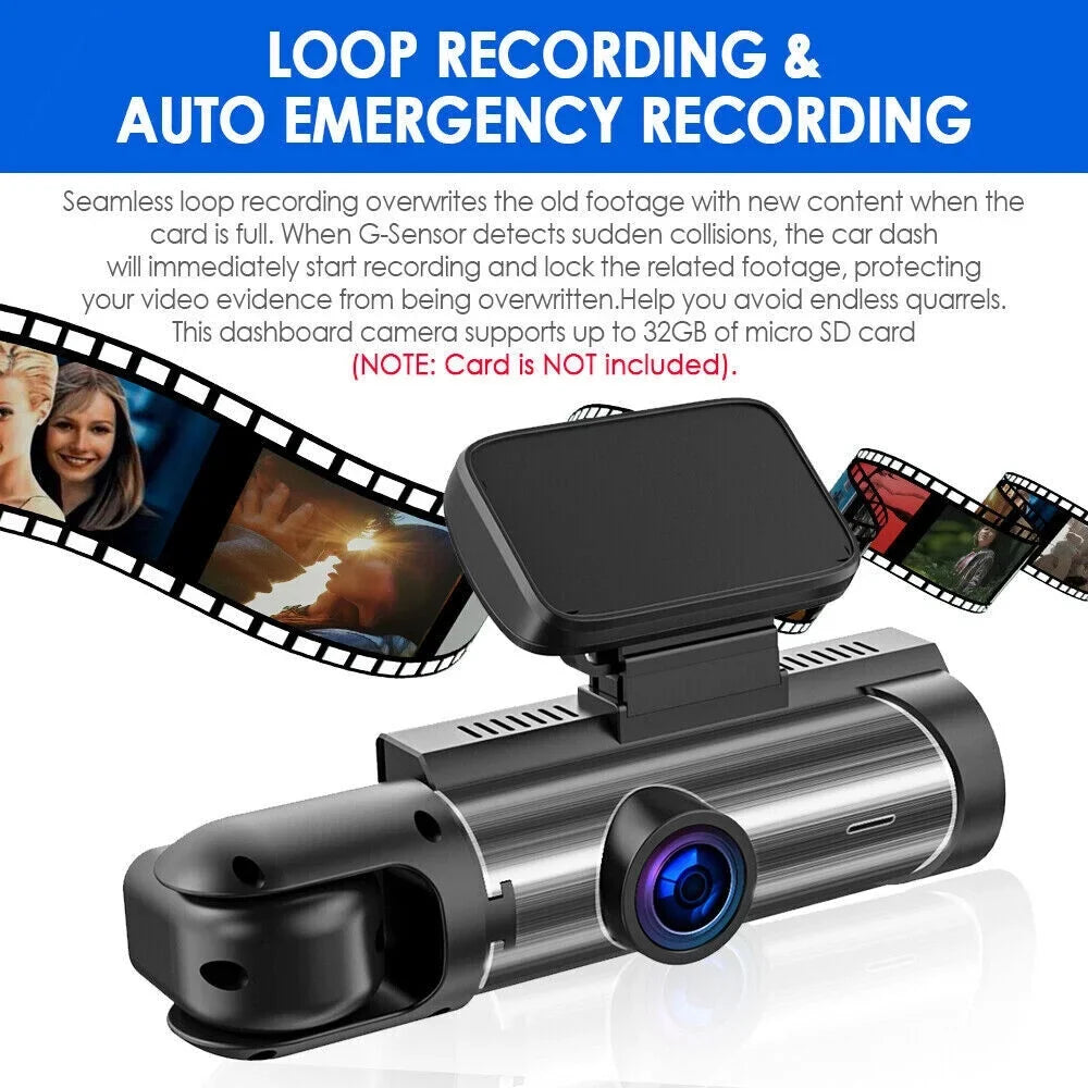 Dash Front Jahyshow Cam Lens Camera 1080P G-Sensor Video DVR w/ Inside Recorder Dual Car