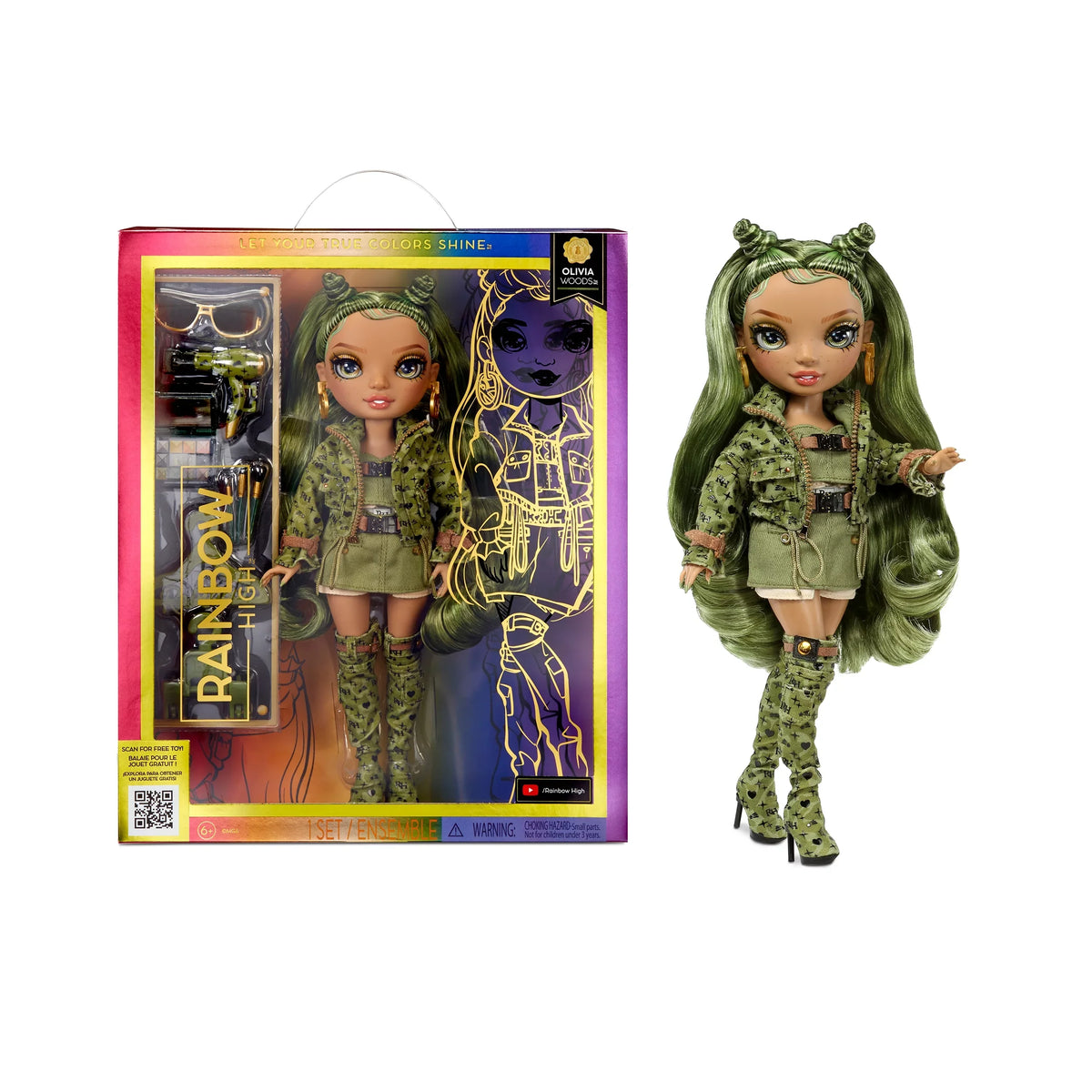 Kids Accessories. Doll, Rainbow Play and Years 4-12 Gift Camo & Colorful Outfit Collectors Fashion Olivia, Green High Old 10+