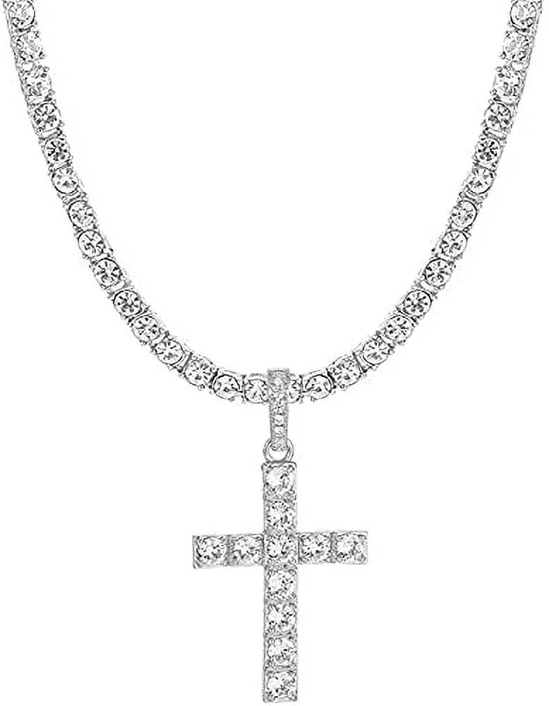 Be Cross - Out Iced Charles Tennis SLV ST10327AR Matching - Raymond Blinged (24") Set ZZ Cuban The Mens Shiny & Bracelet Out Dial w/Diamond Necklace 3pc Set Luxury Quartz Choose Lit Wristwatch