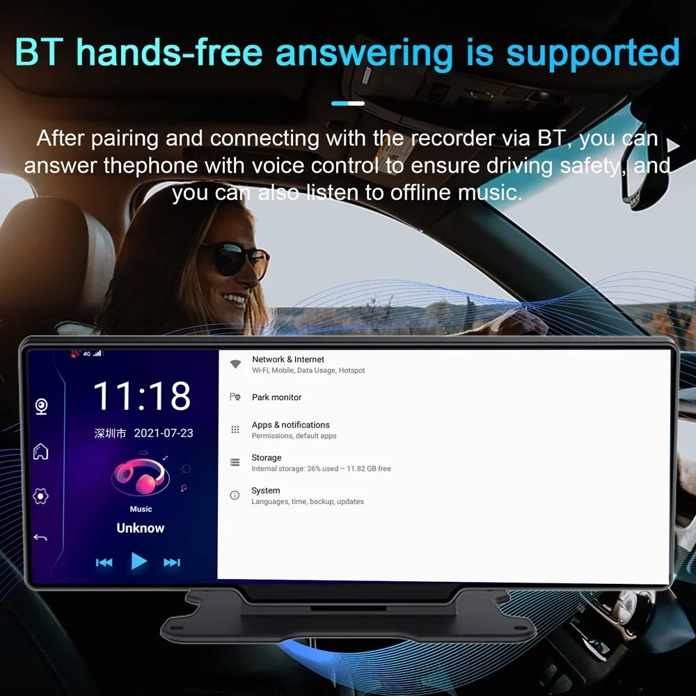 Degree 10.26in Auto Camera Car Car Recorder Recorder Navigation Wide Viewing System DVR Night Wide Global Screen Camcorder Cam Car 170 Dash Nebublu Positioning Video BT Angle