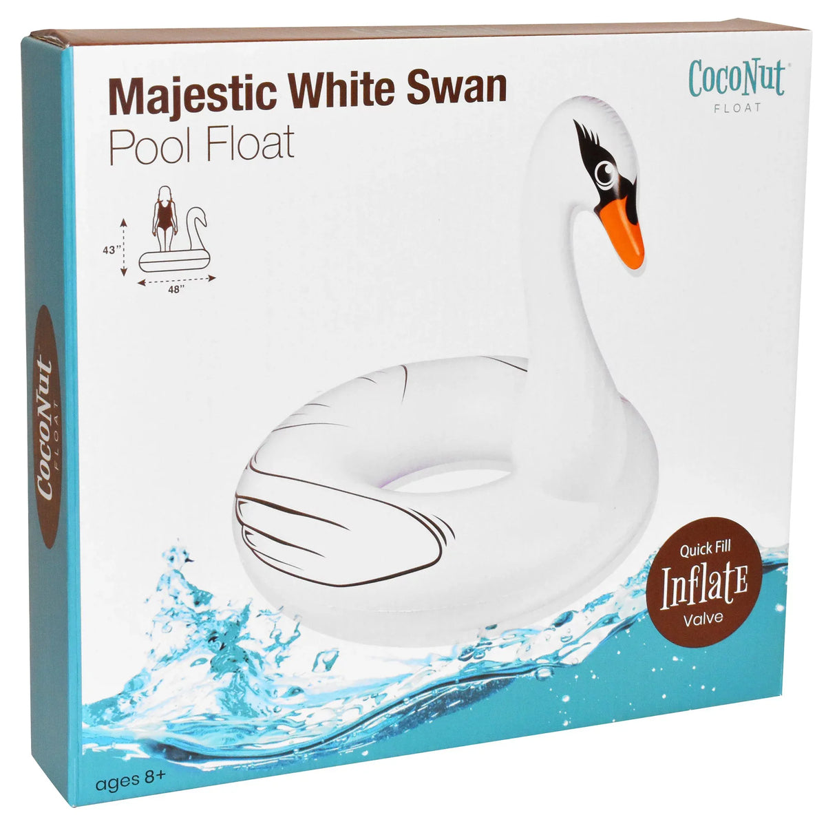 Water Majestic Swan Party 48"x43" Durable, Round Anti-Leak, White Inflatable, Ring Raft, - Float: Pool Jumbo CocoNut