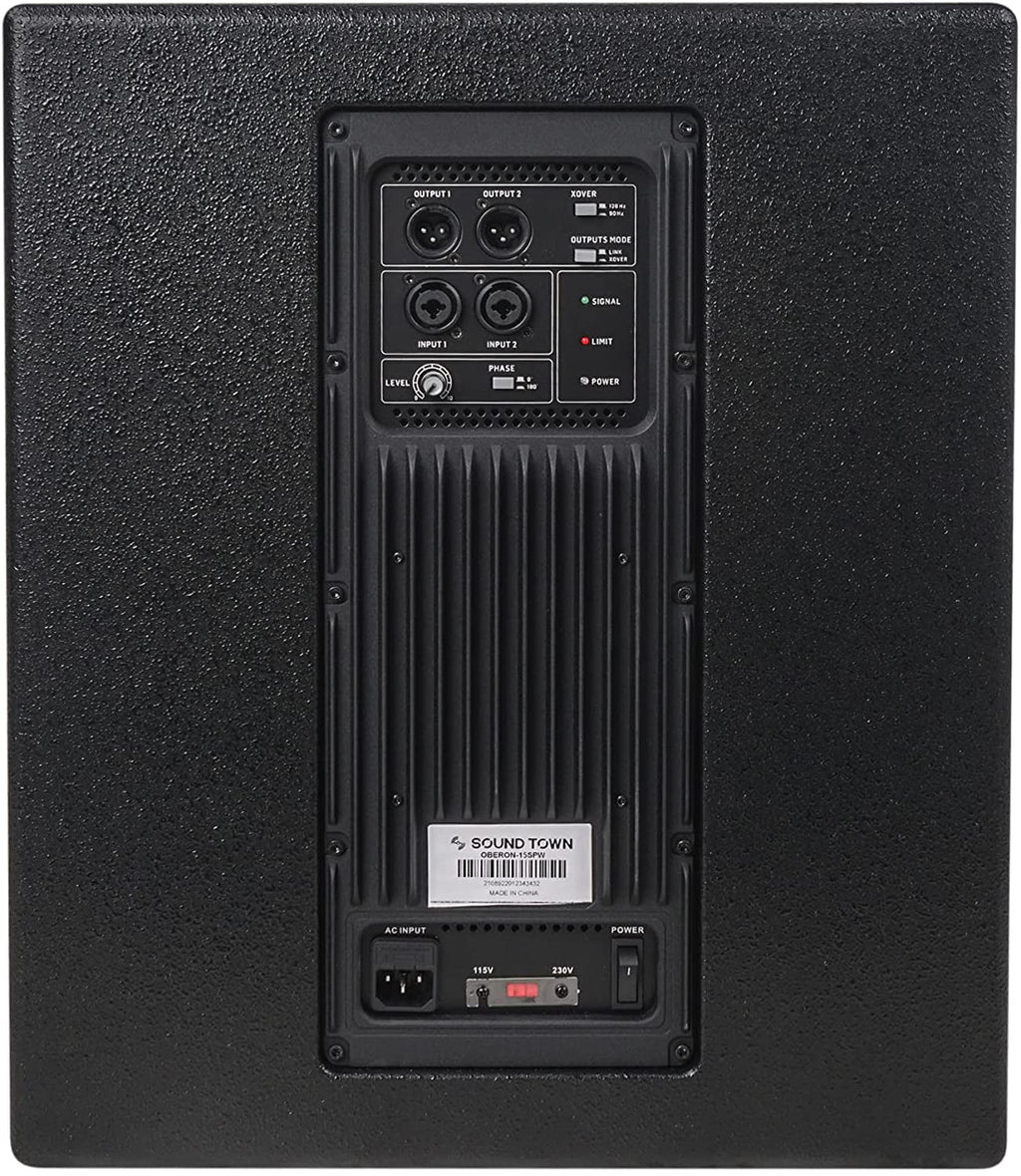 Series Class-D 4" Output 15" Selectable 100 Sound Town Modes, Birch Amplifier, Powered with and oz PA/DJ Subwoofer Plywood, LPF DSP Voice Coil, Black OBERON (OBERON-15SPW) Magnet, 1400W