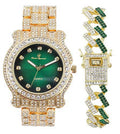 Silver Round Out (L0504DXB Luxury Money - Mens Bling-ed w/Bling-ed Bracelet Watch Green) ZZ Gold Out