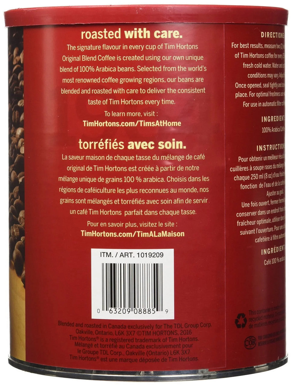 Canada} {Imported Original Tim Hortons Blend,1.36kg/ Extra Coffee, Roast from Large Fine Grind Arabica 48oz., Medium 100%
