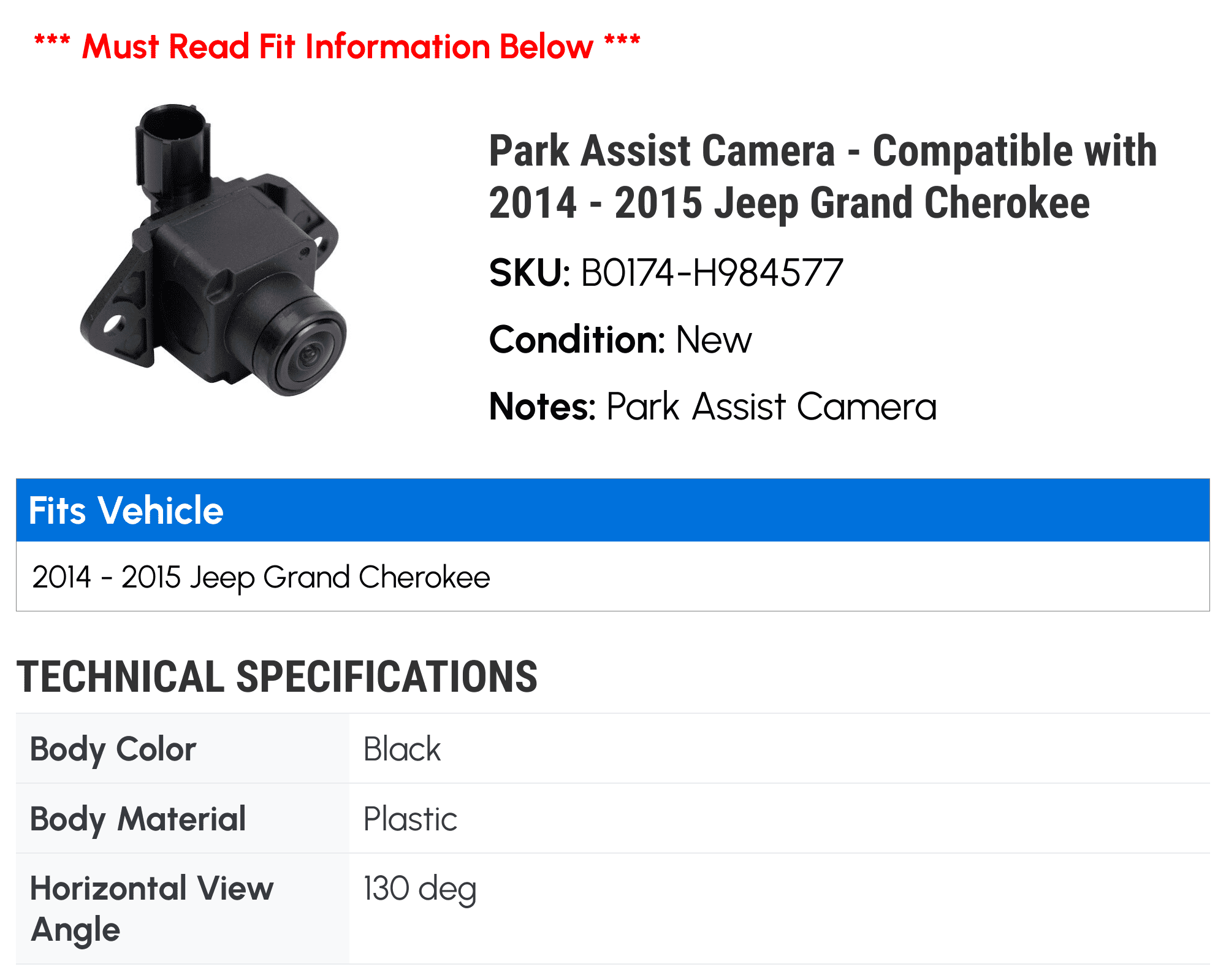 Jeep Assist 2015 Park with Camera Compatible - 2014 Grand - Cherokee