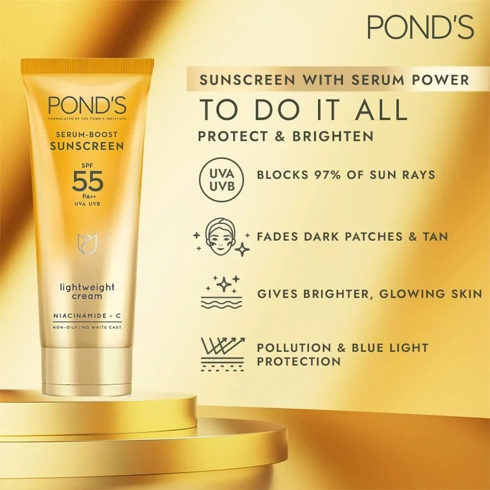 patches 50g of the POND'S sunscreen and fade NIACINAMIDE-C Serum boost power dark with Serum prevent SPF 55 and