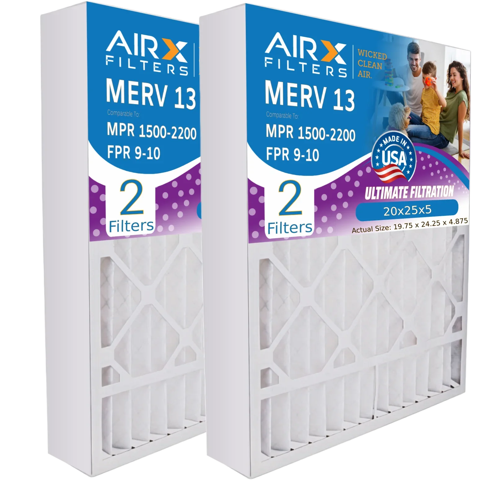Ultravation AIR. 20x25x5 MERV FILTERS 9 FPR Comparable Premium WICKED MPR with - Filter Filter to Compatible 1500 2 by Pack USA CLEAN AIRX 20x25x5 13 2200 91-006 Made & Furnace Air
