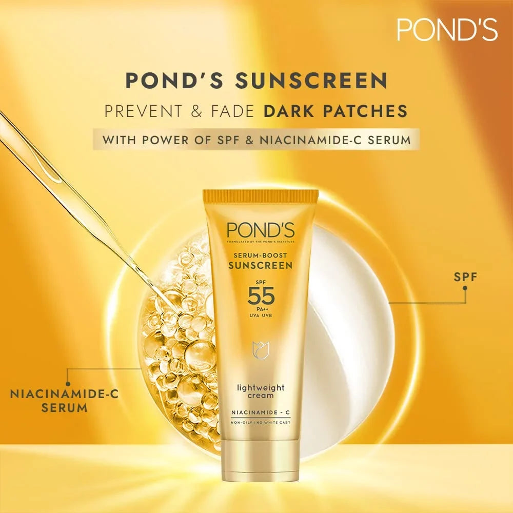 patches 50g of the POND'S sunscreen and fade NIACINAMIDE-C Serum boost power dark with Serum prevent SPF 55 and