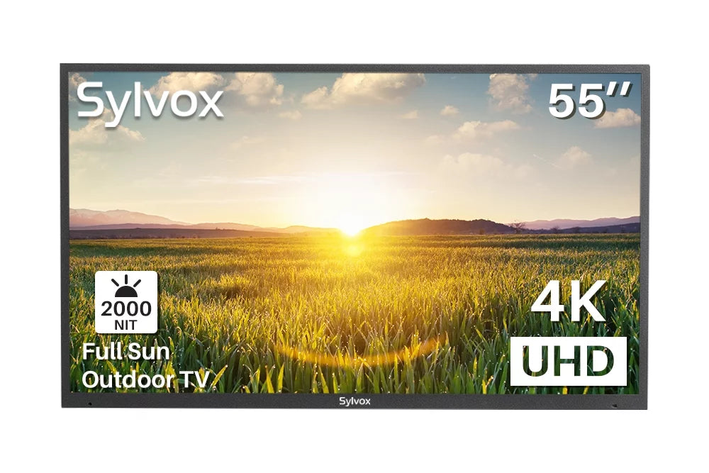Restored Brightness, Smart Outdoor (Refurbished) TV, Bluetooth 55" Waterproof High Pool Outdoor APP, TV, SYLVOX 4K 2000nits UHD Support Series Outside Sun IP55 Full WiFi Built-in Television