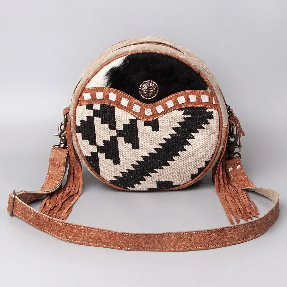 Leather Genuine Bag Ohlay Canvas Handbag Wool Bags Upcycled Canteen Upcycled OHV119 Western OH Purse Women Hair-On