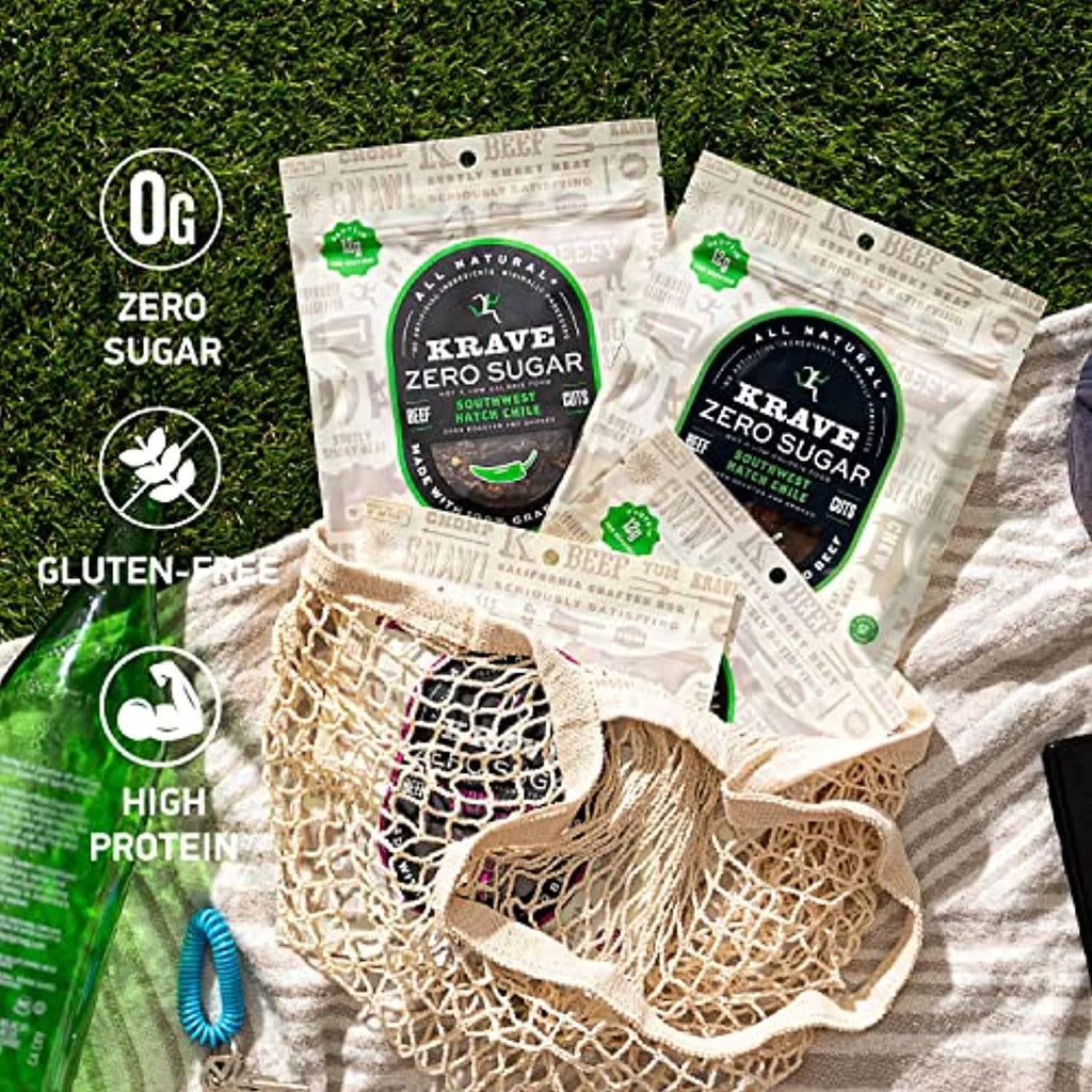 Bags Ingredients, Grass-Fed Protein, No Krave Pack) 2.1 Southwest Oz Beef, Zero Sugar, (4 Artificial Hatch Gluten-Free, Chile 12G Jerky, Nitrates No Beef 100% -