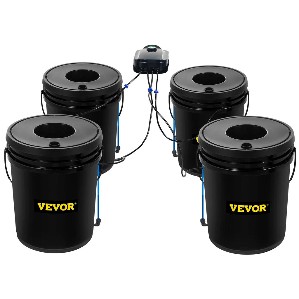 Indoor/Outdoor Water VEVOR Leafy Hydroponic Kit, 4-Bucket Vegetables for Indicator Level DWC Stone Air 5-Gallon, Pump, & with Grow System
