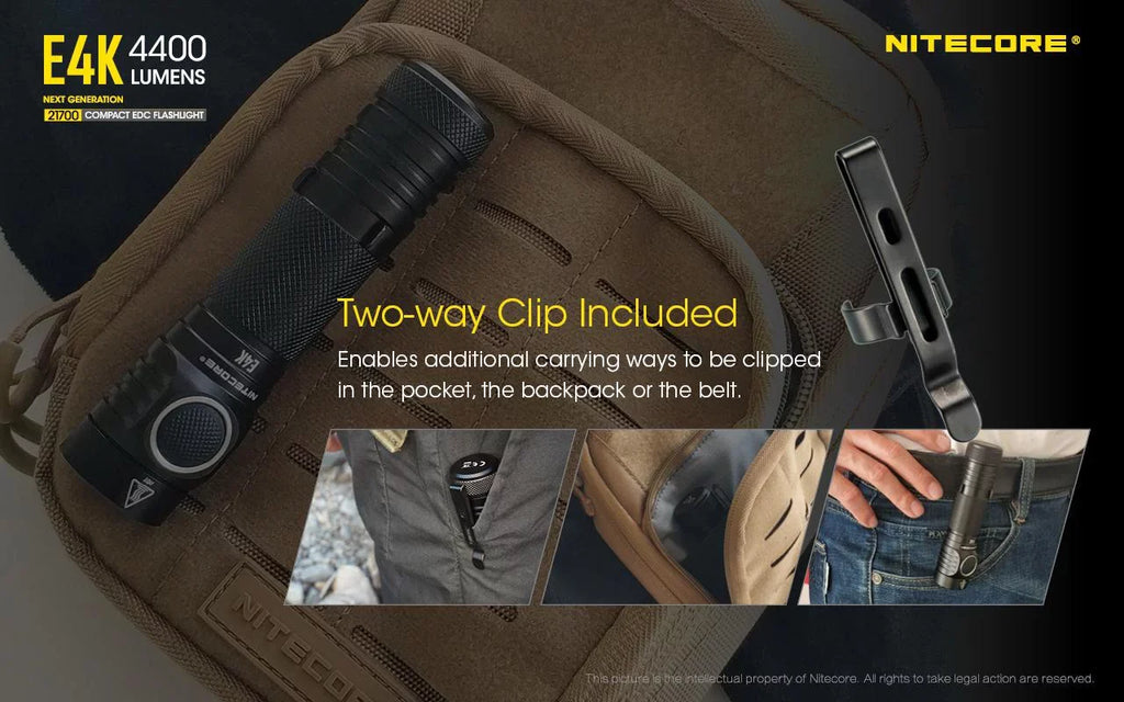 Rechargeable Combo: NITECORE 21700 -1x E4K w/Offset Battery Included Flashlight Li-ion NITECORE Mount