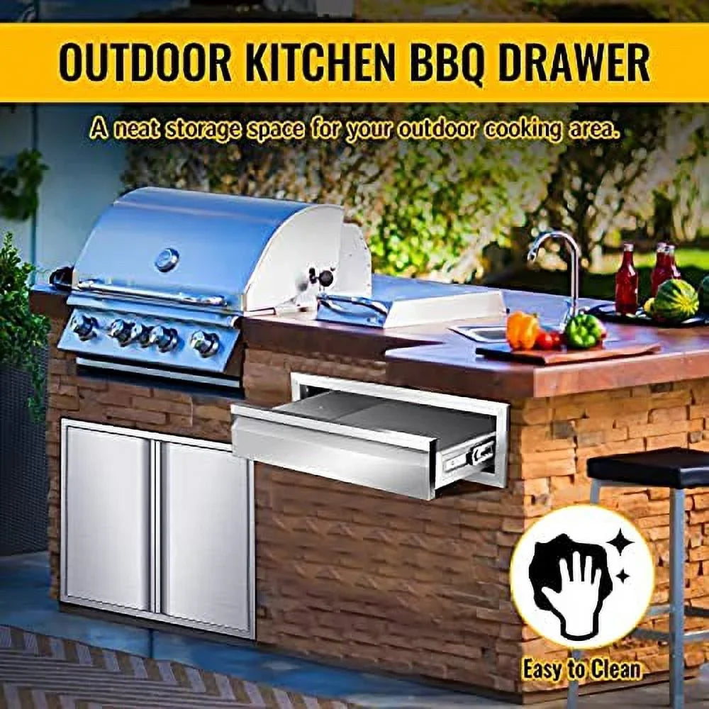 BBQ Island Outdoor Mount Patio 23D Kitchen Triple Grill Access Stainless 6.5H Drawers, Kitchens Flush Drawers Steel Or With For Station,24W Outdoor Drawers BBQ X X Inch Handle,