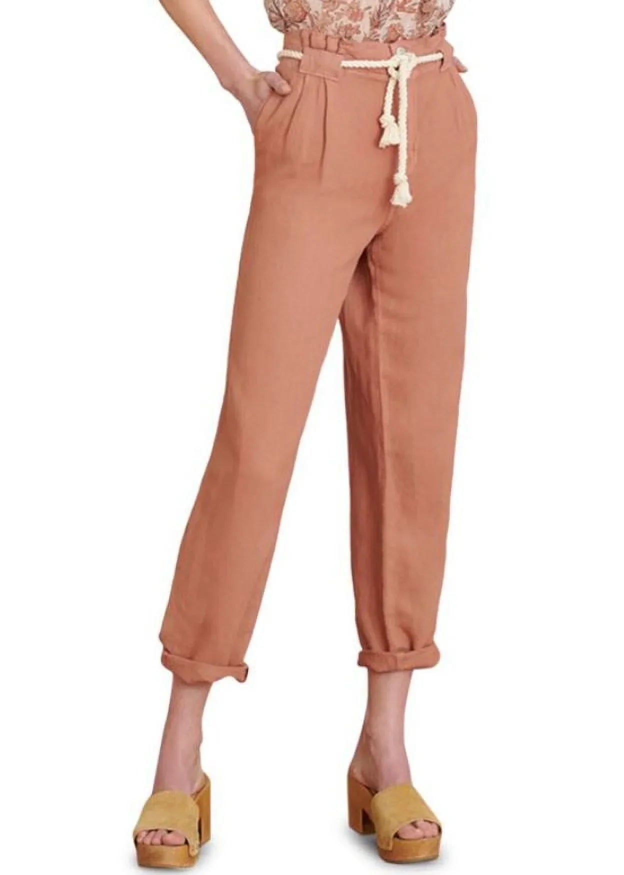 Veronica Belted Beard Linen-Cotton Karter 12 Mocha Women's Pants,
