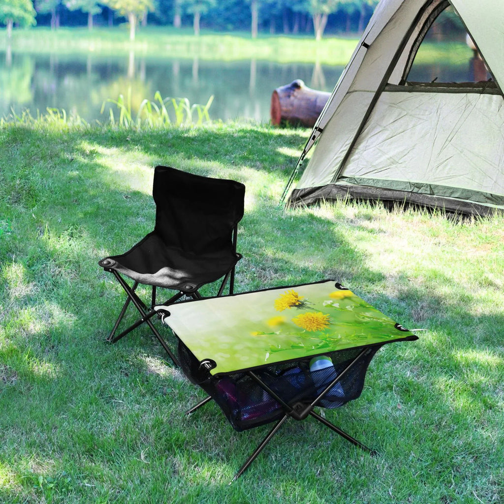Folding Picnic Fishing Travel Outdoor with Flowers Bag Camping Compact Table Table BBQ Green Table Spring Portable Storage for Beach