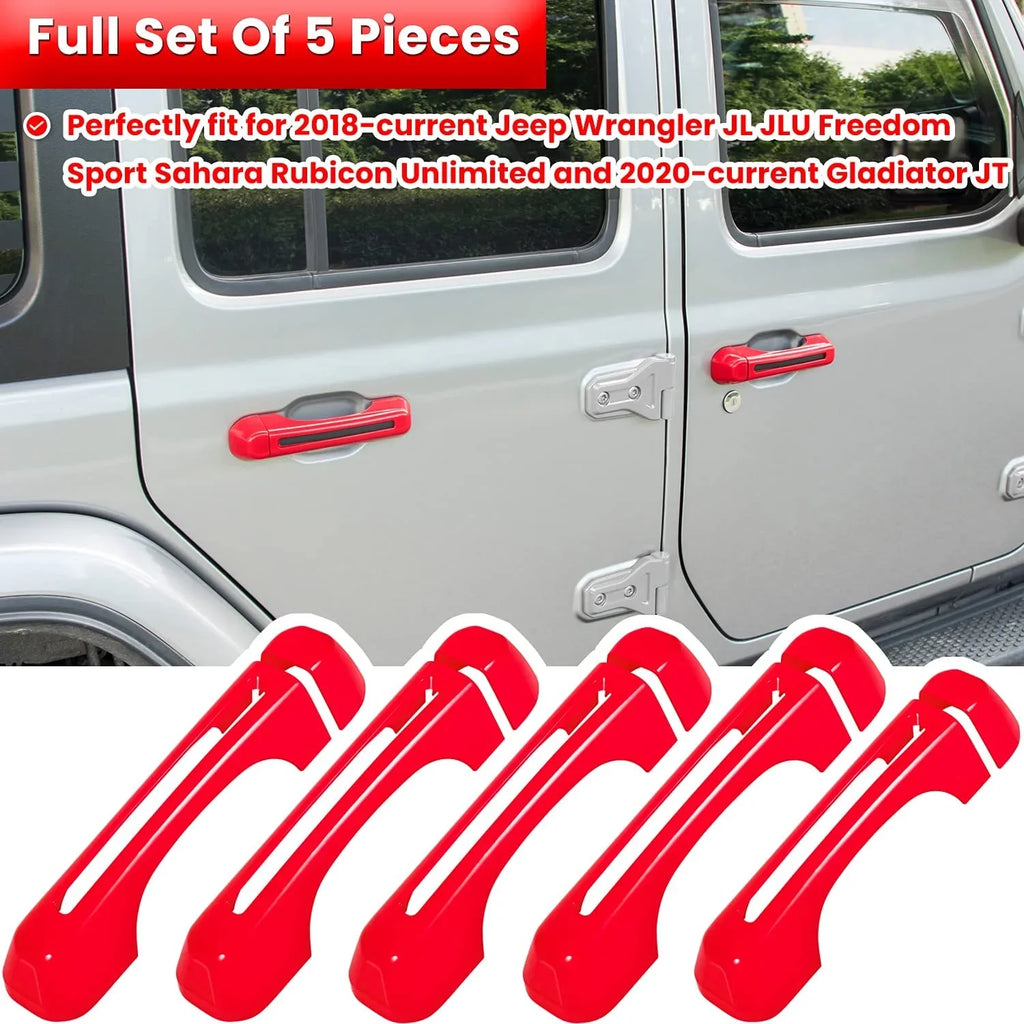 JL 4-Door Rubicon (Red Handle 5PCS) for Door Trim+Tailgate E-cowlboy Wrangler Cover Jeep 2018-2022 JT Handle 2-Door Gladiator Unlimited & Sports Freedom JLU Sahara Inserts Cover Accessories Exterior