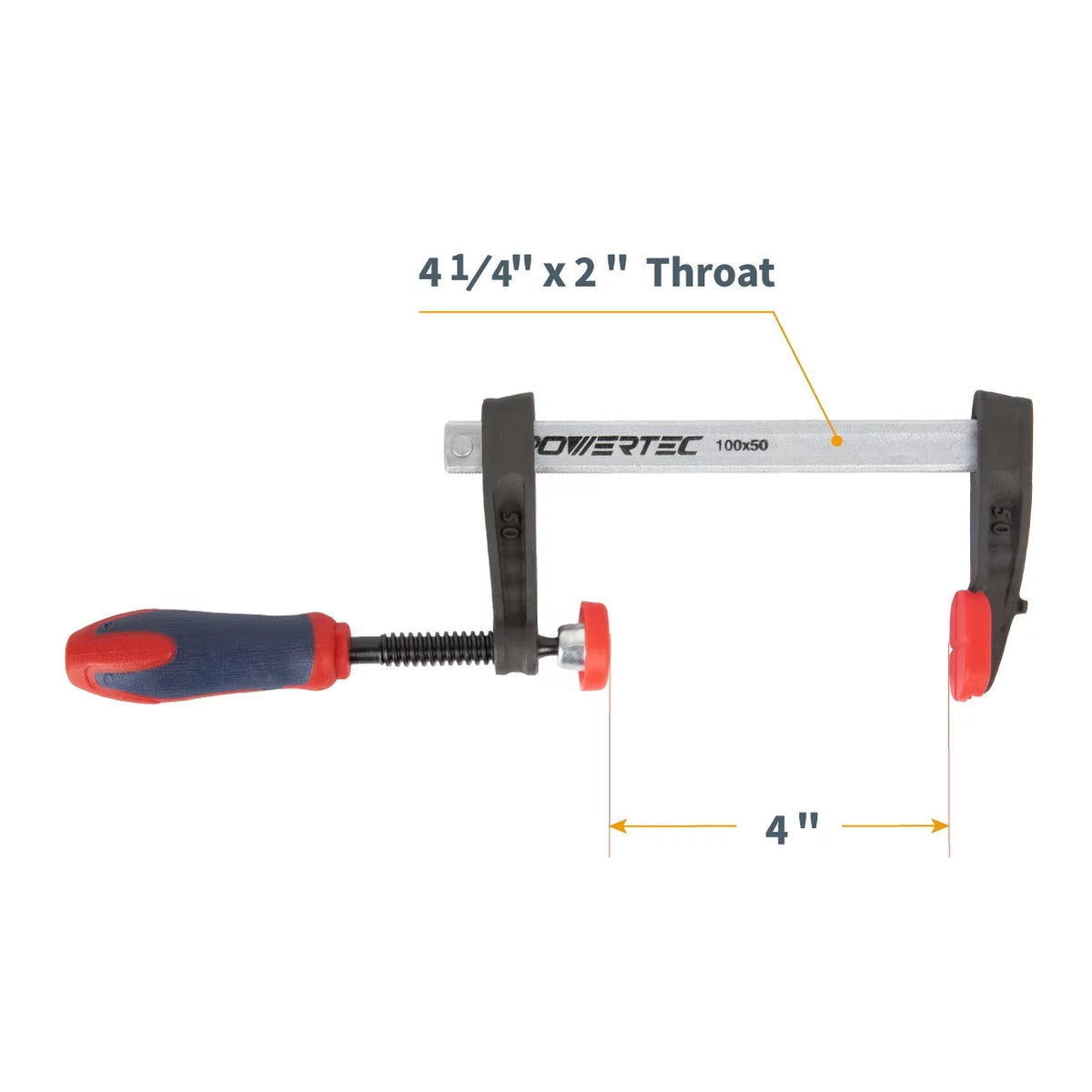each for lb POWERTEC 4-Inch 330 Style Heavy Duty Woodworking, (71591-P2) F 4PK Capacity Clamps Clamp F Bar