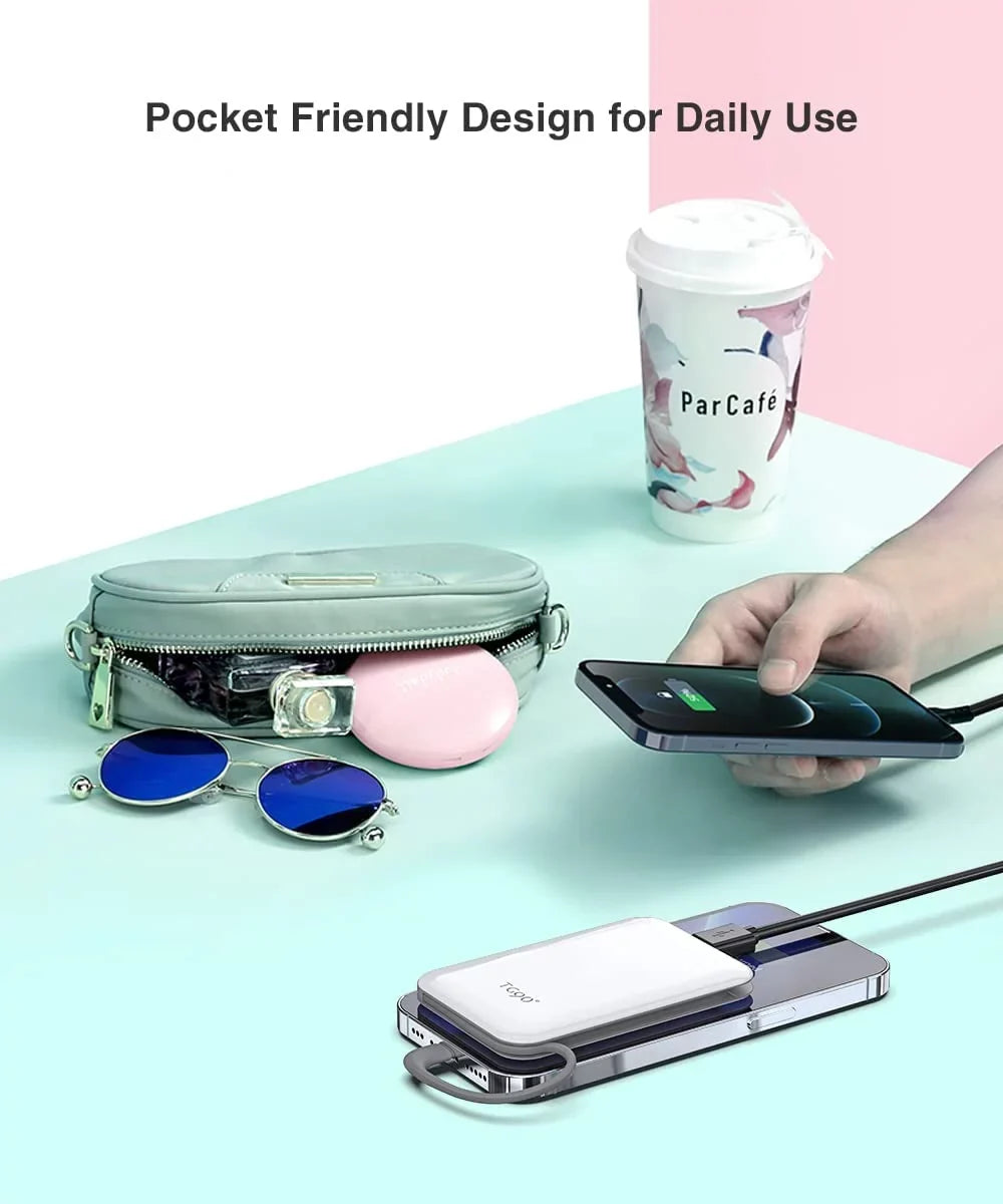 Portable Compatible Bank and 13/13 Cable, Small with Pro Max/X/XS/8/7/6/SE Mini Built-in Charger More Pro 4500mah Phone Max/12/12 Charger Portable with White Power Pro Max/11/11 Cell TG90 iPhone