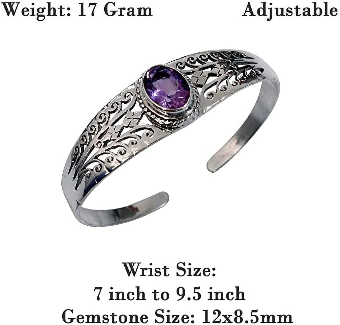 Gifts Women, Amethyst Sterling Gemstone Jewelry Fashion Designer Purple Bracelet 925 Adjustable Genuine Handmade Genuine for for Bracelets, Men Cuff Silver
