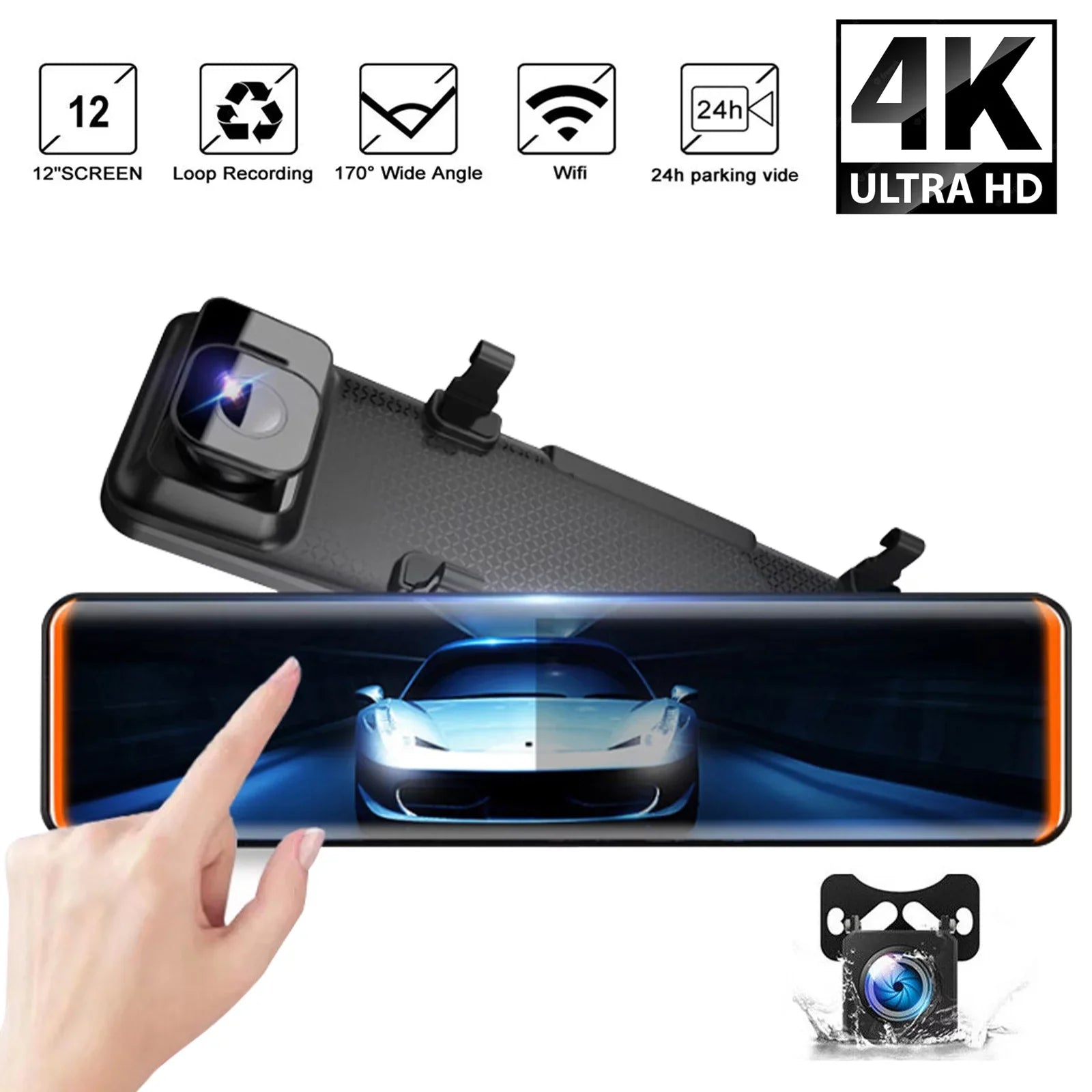 Mirror Recorder GPS Video DVR View Kits 12"Dual Night Cam Rear Car Camera Dash