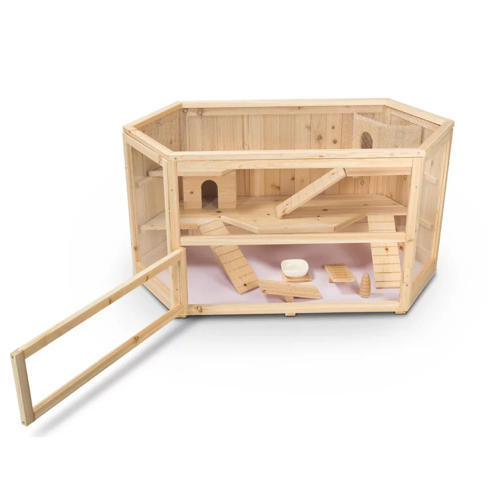 WHC001 Pig, Hamster ALEKO Guinea Wood Deluxe Mansion, 3-Tier Fir Large