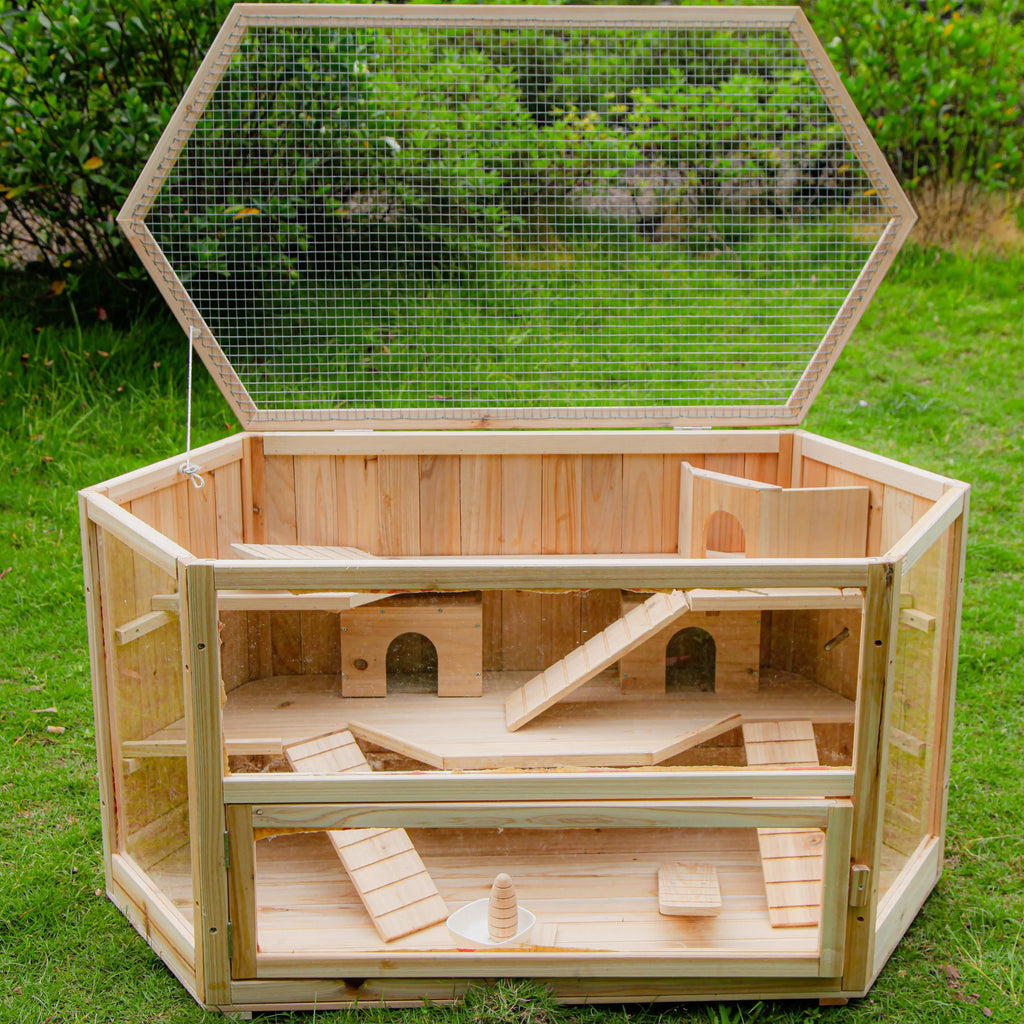 WHC001 Pig, Hamster ALEKO Guinea Wood Deluxe Mansion, 3-Tier Fir Large