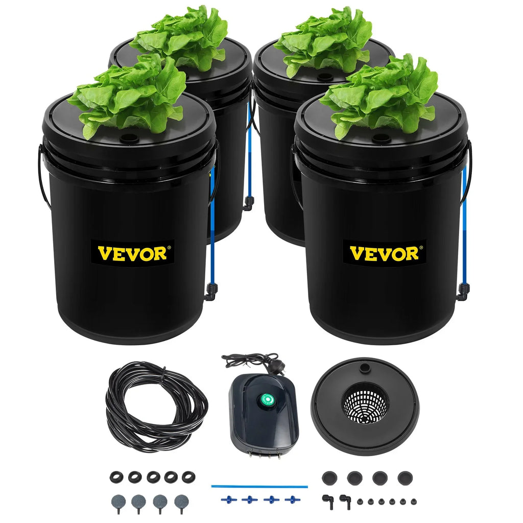 Indoor/Outdoor Water VEVOR Leafy Hydroponic Kit, 4-Bucket Vegetables for Indicator Level DWC Stone Air 5-Gallon, Pump, & with Grow System