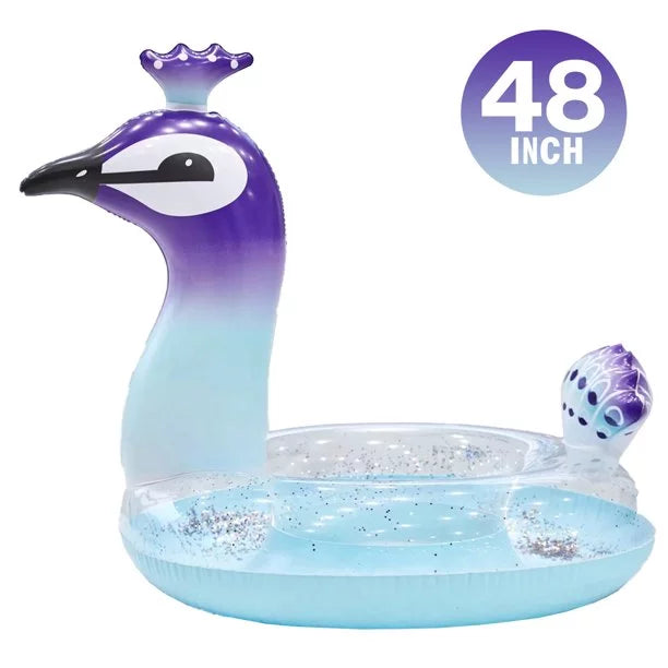 Inches Swimming Peacock with Game Water Raft Pool for Valves Toys Inflatable Fast Fun Lounge Summer 48 Beach Designed Kids Glitter Party Decorative Ionale