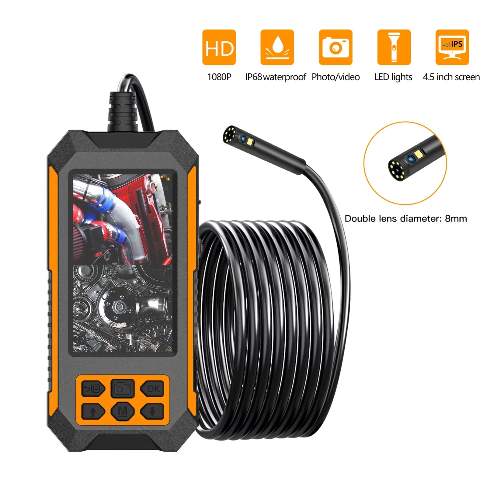 Display Camera Camera Waterproof inch 4.5 inch 8 Camera Industrial 1080P/2592 Dual 4.5 inch 5m Camera Waterproof LED IP68 Display Shinysix IP68 LED Camera 1944P * Waterproof endoscope,1944P